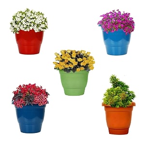 kraft seeds by 10 club plastic deluxe flower pots 5 pcs 10 inch multicolor  planters for home garden  plant pots for lawns and gardens  pots