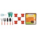 Kraft Seeds Plastic Gardening Pot, Red, 18 cm, Set of 5 &amp; Cocopeat Block Agropeat Powder for Hydroponics Plant for Garden- 5kg Approx. &amp; Gate Garden! Top 5 Spectacular Gardening Tools Set