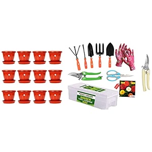 kraft seeds plastic pot with bottom plate red 8 inch pack of 12 amp garden shears pruners scissor assorted amp premium gardening tools storage box