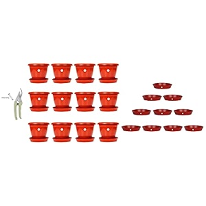 kraft seeds plastic pot with bottom plate red 8 inch pack of 12 amp pruning shear cutter 95cm 9cm amp planter gamla bottom platetray 6 inches diameter for planters - red 10 piecesplastic