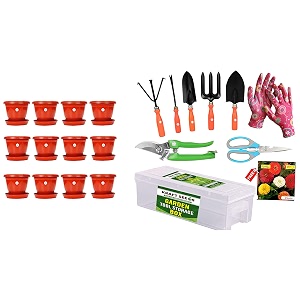 kraft seeds plastic pot with bottom plate red 8 inch pack of 12 amp premium gardening tools storage box for your home and garden gardening tools set with gate garden spectacular gardening tools set