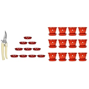 kraft seeds plastic pot with bottom plate red 8 inch pack of 12 amp garden shears pruners scissor assorted amp planter gamla bottom platetray 6 inches diameter for planters - red 10 piecesplastic