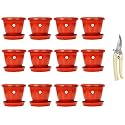 Kraft Seeds Plastic Pot with Bottom Plate, Red, 8 inch, Pack of 12 &amp; Garden Shears Pruners Scissor (Assorted)
