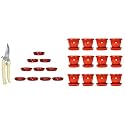 Kraft Seeds Plastic Pot with Bottom Plate, Red, 8 inch, Pack of 12 &amp; Garden Shears Pruners Scissor (Assorted) &amp; Planter Gamla Bottom Plate/Tray 6 Inches Diameter for Planters - Red, 10 Pieces,Plastic