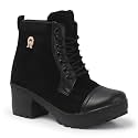 KRAFTER Women's Buckle Boots – Stylish Faux Leather High Ankle Boots for Winter &amp; Casual Wear – Comfortable &amp; Durable
