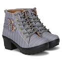 KRAFTER Women's Buckle Boots – Stylish Faux Leather High Ankle Boots for Winter &amp; Casual Wear – Comfortable &amp; Durable