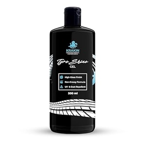 krakin tyre shine gel for car amp bike 500ml  gives tyre wet amp glossy look  tyre polish for zero dust attraction amp streak-free black finish