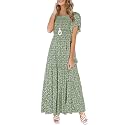 Kranda Women 2025 Summer Fall Crewneck Short Sleeve Smocked Floral Maxi Dress