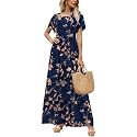 Kranda Women 2025 Summer Fall Crewneck Short Sleeve Smocked Floral Maxi Dress