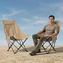 Kraptick Foldable Camping Moon Chair with High Back – Lightweight Portable Outdoor Folding Chair with Carry Bag & Side Pocket – Heavy Duty X-Frame for Balcony, Garden, Hiking & Travel (Khaki)