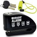 KRASER 6Y Alarm Disc Lock, Reinforced Disc Brake Lock with 3 Keys (Others 2), Heavy Duty Anti-Theft Motorcycle with Alarm,110dB, Weather-Resistant, Reminder Cable, Pouch, Motorbike Moped E-Bike