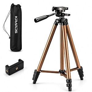 Kratos 51 Inch /130CM Aluminum Tripod Stand with 360 Rotatable Mobile Holder & Handle, Adjustable Tripod for Smartphones, DSLR, Photography & Video Sh