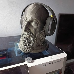 kratos head display amp headphone stand  gaming headset holder for desk  mythology inspired gamer room decor  collectible display stand for headphones gaming setup amp desk organization