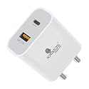Kratos Power PQ1 45 W Charger Adapter, Dual Port (USB + Type C), Supports PD Charging via Type C Port, Compatible with Smartphones, Tablets &amp; Smartwatch, Fast Charger Type c,White