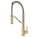 KRAUS Torak Pull Down Kitchen Faucet in Spot-Free Brushed Brass with Commercial Style Spring Spout, 2 Function Sprayer, Pre-Attached Water Lines, and Mounting Hardware, KPF-2635SFBB