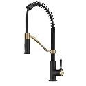 KRAUS Torak Pull Down Kitchen Faucet in Spot-Free Brushed Brass/Matte Black with Commercial Style Spring Spout, 2 Function Sprayer, Pre-Attached Water Lines, and Mounting Hardware, KPF-2635SFBBMB