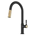 KRAUS Brushed Brass Matte Black Pull Down Kitchen Faucet KPF-2840SFBBMB