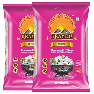 krayon daily premium basmati rice  2 kg combo pack 2 x 1 kg  aromatic long-grain rice  ideal for everyday cooking
