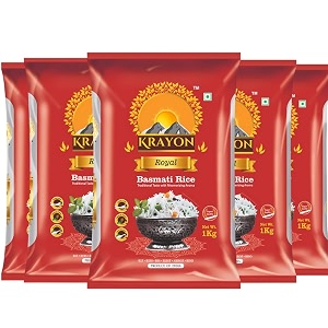 krayon royal basmati rice - royal premium basmati rice - pack of 5 - combo 5 kgs