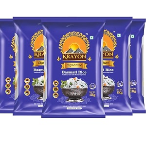 krayon signature basmati rice - signature ultra-premium basmati rice - pack of 5 - combo 5-kgs