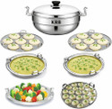 KRB,Idli Cooker Multi Kadai Steamer 2 Idli|2 Dhokla|1 Patra|1 mini idli plates Induction & Standard Idli Maker (6 Plates, 33 Idlis )