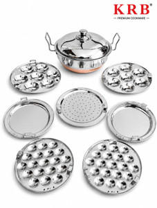 krbstainless steel idli cooker big idli maker  idli steamer multi kadai induction  standard idli maker 7 plates 14 idlis 