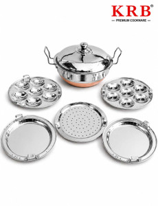 krbstainless steel idli cooker big idli maker  idli steamer multi kadai induction  standard idli maker 5 plates 14 idlis 