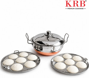 krbstainless steel idli cooker big idli maker  idli steamer multi kadai induction  standard idli maker 2 plates 14 idlis 