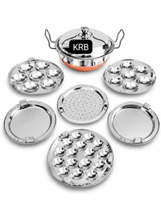 krbstainless steel idli cooker big idli maker  idli steamer multi kadai induction  standard idli maker 6 plates 14 idlis 