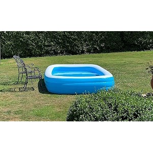 inflatable family swimming pool blue rectangular with electric air pump for kids and adults outdoor use 85 feet