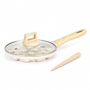 kreme cerastone granite nonstick appam maker pan with glass lid 12 cavity holes wooden finish handle 89 inch diameter made in india induction compatible pfoa free ivory