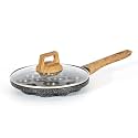 Kreme CeraStone Granite Nonstick Appam Maker Pan with Glass Lid, 12 Cavity Holes, Wooden Finish Handle, 8.9 inch Diameter, Made in India, Induction Compatible, PFOA Free, Black