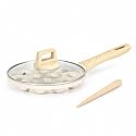 Kreme CeraStone Granite Nonstick Appam Maker Pan with Glass Lid, 12 Cavity Holes, Wooden Finish Handle, 8.9 inch Diameter, Made in India, Induction Compatible, PFOA Free, Ivory