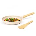 Kreme CeraStone Granite Nonstick Frying Pan, 10 Inch, 24cm, 1.7 Litre Capacity, Ultra Granite Coating, Wooden Spatula, Made in India, PFOA Free, Induction Compatible, Ivory