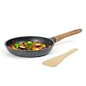Kreme CeraStone Granite Nonstick Frying Pan, 10 Inch, 24cm, 1.7 Litre Capacity, Ultra Granite Coating, Wooden Spatula, Made in India, PFOA Free, Induction Compatible, Black