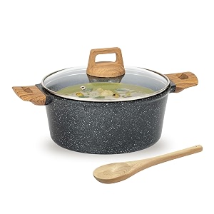 kreme cerastone ultra granite nonstick casserole pot with glass lid 44 litre wooden spoon superior granite non stick performance made in india induction compatible pfoa free black