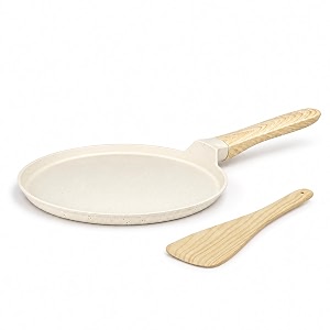 kreme cerastone ultra granite nonstick tawa with wooden handle 115 inch 28cm superior nonstick performance made in india induction compatible pfoa free ivory