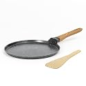 Kreme Cerastone Ultra Granite Nonstick Tawa with Wooden Handle, 11.5 Inch, 28cm, Superior Nonstick Performance, Made in India, Induction Compatible, PFOA Free, Black