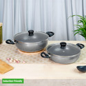 Kreme DELUXE 3mm Kadai 2.5Ltr + Kadai 4.5Ltr Set of 2 pcs Induction Bottom Non-Stick Coated Cookware Set (Aluminium, 2 - Piece)