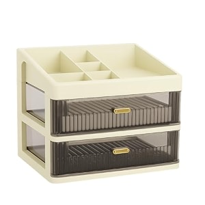 kreps desk makeup organizer plastic storage box with sliding drawer stylish display case for cosmetics lotion nail polishbrushesand jewelry cream 2 - layer