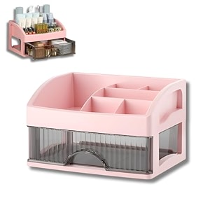 kreps desk makeup organizer plastic storage box with sliding drawer stylish display case for cosmetics lotion nail polishbrushesand jewelry 1 pink 1 - layer