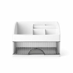 kreps desk makeup organizer plastic storage box with sliding drawer stylish display case for cosmetics lotion nail polishbrushesand jewelry 1 white 1 - layer