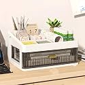 KREPS® Desk Makeup Organizer, Plastic Storage Box with Sliding Drawer, Stylish Display Case for Cosmetics, Lotion, Nail Polish,Brushes,and Jewelry (White, 2 - Layer)