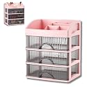 KREPS® Desk Makeup Organizer, Plastic Storage Box with Sliding Drawer, Stylish Display Case for Cosmetics, Lotion, Nail Polish,Brushes,and Jewelry (1 Pink, 3 - Layer)