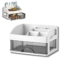 KREPS® Desk Makeup Organizer, Plastic Storage Box with Sliding Drawer, Stylish Display Case for Cosmetics, Lotion, Nail Polish,Brushes,and Jewelry (1 White, 1 - Layer)
