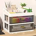 KREPS® Desk Makeup Organizer, Plastic Storage Box with Sliding Drawer, Stylish Display Case for Cosmetics, Lotion, Nail Polish,Brushes,and Jewelry (White, 2 - Layer)