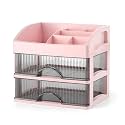 KREPS® Desk Makeup Organizer, Plastic Storage Box with Sliding Drawer, Stylish Display Case for Cosmetics, Lotion, Nail Polish,Brushes,and Jewelry (1 Pink, 2 - Layer)