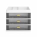 KREPS® Desk Makeup Organizer, Plastic Storage Box with Sliding Drawer, Stylish Display Case for Cosmetics, Lotion, Nail Polish,Brushes,and Jewelry (White, 3 - Layer)