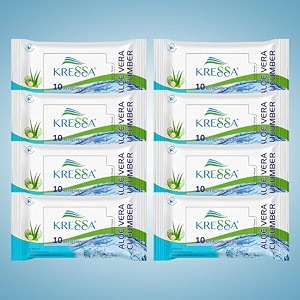 kressa aloevera cucumber refreshing wet wipes  face cleansing wipes  made with natural amp viscose fibre  hydrating paraben amp alcohol free pack of 8