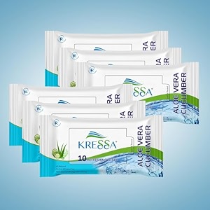 kressa aloevera cucumber refreshing wet wipes  face cleansing wipes  made with natural amp viscose fibre  hydrating paraben amp alcohol free pack of 6